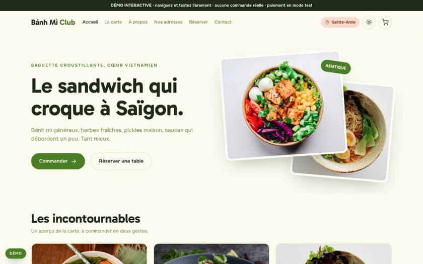 Aperçu complet du template Bánh Mì Club