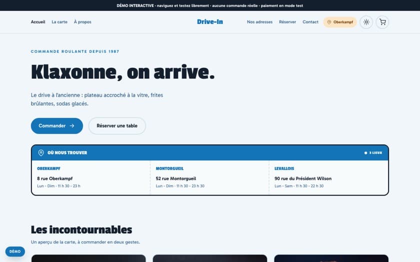 Aperçu complet du template Drive-In