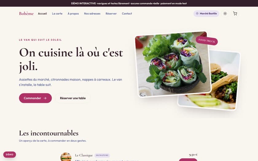 Aperçu complet du template Bohème