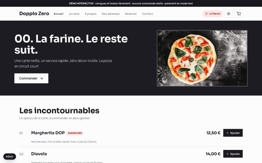 Aperçu complet du template Doppio Zero