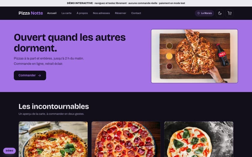 Aperçu complet du template Notte