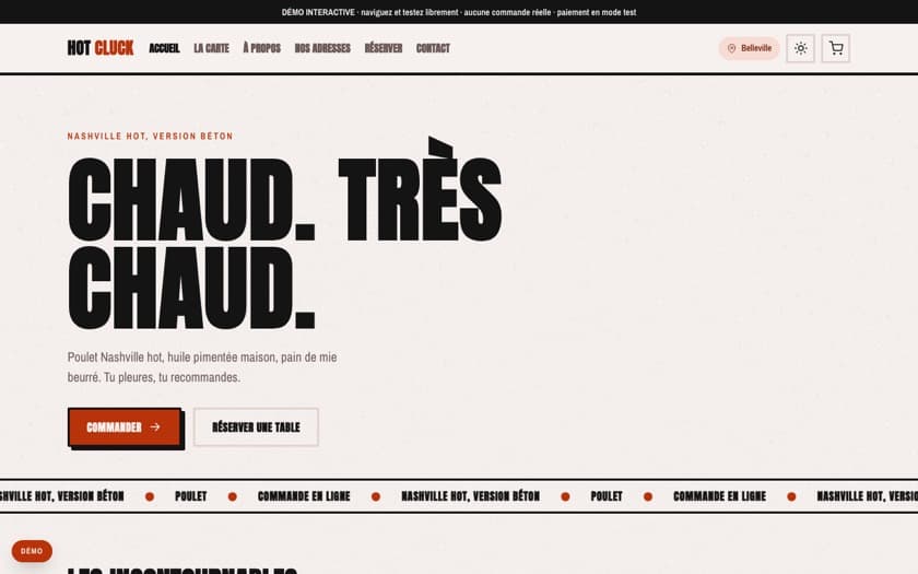 Aperçu complet du template Hot Cluck
