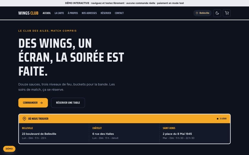 Aperçu complet du template Wings Club